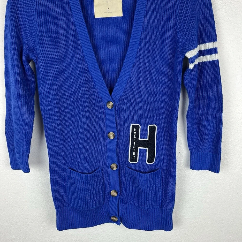Hollister Women's Small Retro Varsity Letterman Sweater Cardigan Preppy - Picture 3 of 10